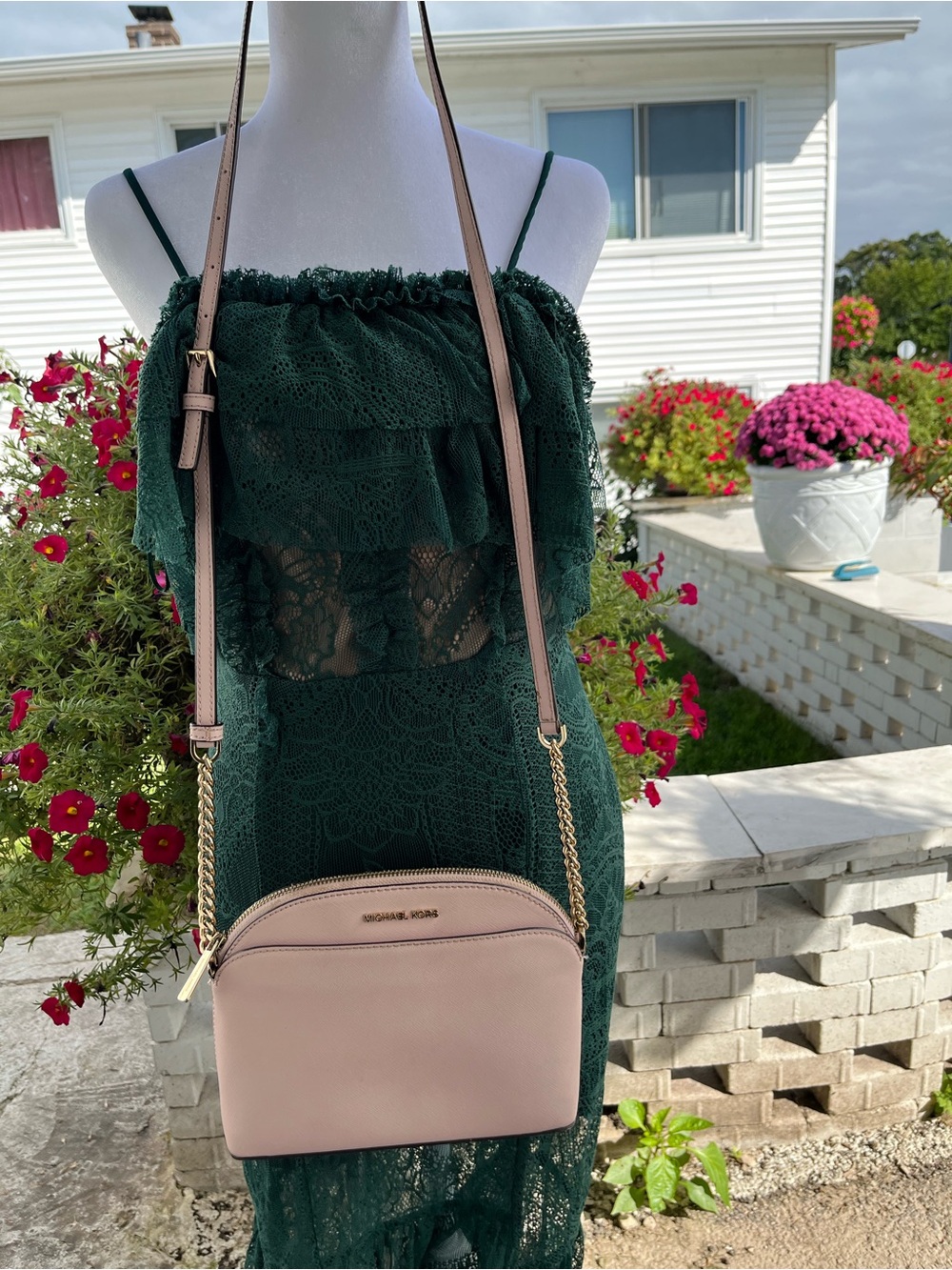 Michael Kors Blush Pink Crossbody Camera Bag with Gold Accents